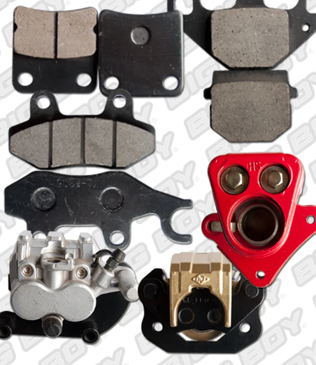 Motorcycle brake pads, shoes and calipers